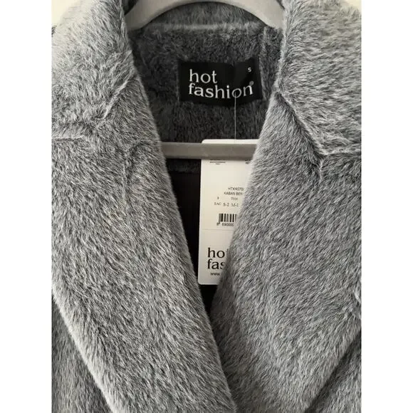 Gray Faux Fur Coat Women Luxury Soft Plush Jacket Elegant Outerwear - Picture 7 of 10